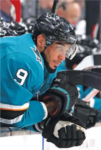  ?? GETTY IMAGES ?? Sharks forward Evander Kane co-heads the Hockey Diversity Alliance, which now includes Nazem Kadri and Anthony Duclair. The group has released a video on Youtube explaining what they’re hoping to do.