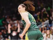  ?? Steph Chambers/Getty Images ?? Breanna Stewart announced Wednesday that she’ll chase a third WNBA title with the New York Liberty.