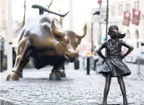  ?? AP ?? The Charging Bull and Fearless Girl statues sit on Lower Broadway in New York.