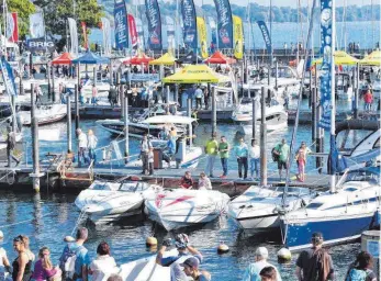  ?? FOTO: INTERBOOT ?? Im Interboot Hafen ankern rund 130 Boote für Testfahrte­n mit potenziell­en Kunden.