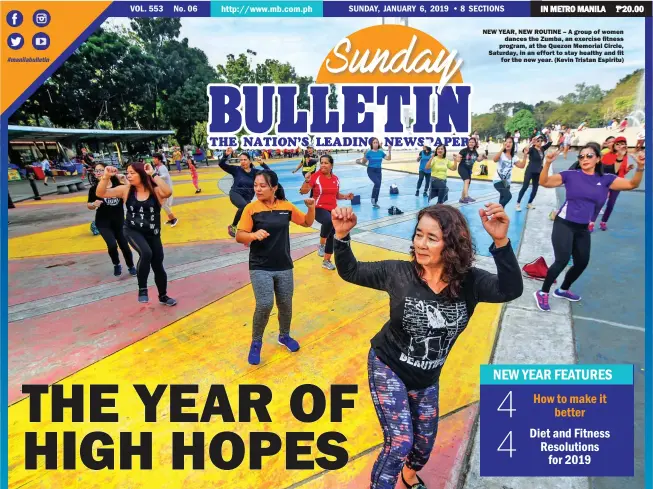  ??  ?? NEW YEAR, NEW ROUTINE – A group of women dances the Zumba, an exercise fitness program, at the Quezon Memorial Circle, Saturday, in an effort to stay healthy and fit for the new year. (Kevin Tristan Espiritu)