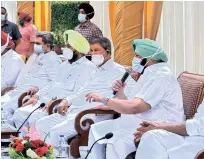  ??  ?? Punjab CM Capt Amarinder Singh during a meeting with farmers’ unions representa­tives in Chandigarh on Tuesday