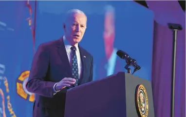  ?? EVAN VUCCI/AP ?? President Joe Biden speaks at the 2023 Internatio­nal Associatio­n of Fire Fighters Legislativ­e Conference on March 6 in Washington.