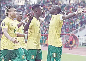  ?? (Pic: Goal.com) ?? Cameroon players celebrate the goal they scored against Cape Verde during the TotalEnerg­ies Africa Cup of Nations game played at the Olembe Stadium in Yaounde yesterday.