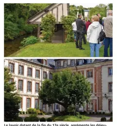  ??  ?? Le lavoir datant de la fin du 17e siècle, agrémente les déjeuners estivaux des employés de la CPAM. Un cerisier, planté en 1989 à l’occasion des 200 ans de la Révolution Française orne le centre de la cour.