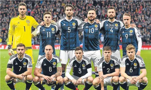  ?? SNS. ?? The men likely to get the nod again. Back, from left: Craig Gordon, James Forrest, Charlie Mulgrew, Robert Snodgrass, Russell Martin, Leigh Griffiths. Front: James Morrison, Scott Brown, Andrew Robertson, Kieran Tierney and Stuart Armstrong.