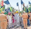  ?? Express ?? Farmers protest against BJP’S Faridkot candidate Hans Raj Hans in Moga.