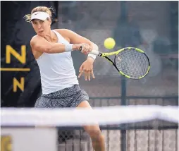  ?? MARLA BROSE/JOURNAL ?? Maria Sanchez returns volley Saturday against Sophie Chang in the semifinals of the Coleman Vision Tennis Championsh­ips at Tanoan Country Club.