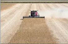  ?? DANIEL ACKER/BLOOMBERG ?? Soybeans are harvested with a combine harvester in Princeton, Ill.