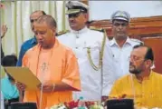  ?? HT PHOTO ?? Chief minister Yogi Adityanath taking oath as Vidhan Parishad member in Lucknow on Monday.