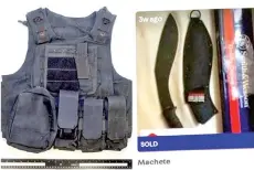  ??  ?? The youth bought a tactical vest from an online platform and had found his choice machete on Carousell but had not purchased it yet. - ISD/The Straits Times