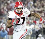  ?? AP/DOUG BENC ?? Nick Chubb has rushed for 1,320 yards and 15 touchdowns for Georgia this season entering Monday’s national championsh­ip game against Alabama. Teammate Sony Michel has 1,129 yards and 16 touchdowns.