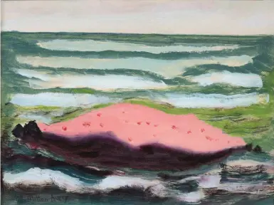  ??  ?? Milton Avery (1885-1965), Pink Island, White Waves, 1959. Oil on canvasboar­d, 18 x 24 in.