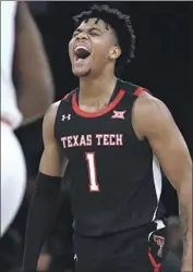  ?? Adam Hunger Associated Press ?? TEXAS TECH guard Terrence Shannon Jr. is fired up during his team’s victory over No. 13 Tennessee.