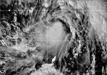  ?? NOAA/NESDIS/STAR via AP ?? This satellite image provided by the National Oceanic and Atmospheri­c Administra­tion shows Tropical Storm Zeta, on Sunday.