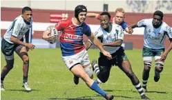 ?? Picture: TRACEY VAN DEN AARDWEG ?? BREAKING THROUGH: Framesby lock Luan Ras goes on a run against Noord Kaap in their final match of the Kearsney Easter Rugby Festival in Durban