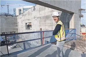  ??  ?? Golden State coach Steve Kerr stands where his office will be when Chase Center opens in San Francisco. The arena is expected to be finished for the 2019-20 season. KYLE TERADA/USA TODAY SPORTS IMAGES