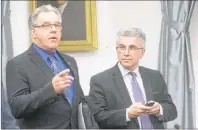  ?? MITCH MACDONALD/THE GUARDIAN ?? Souris-Elmira MLA Colin LaVie, left, and Communitie­s, Land and Environmen­t Minister Richard Brown, shown earlier this spring in the provincial legislatur­e, were involved in an exchange in the house Friday on Crown land that is being leased by farmers.