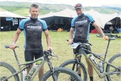  ?? PHOTO: ADAM BURNS ?? 2 Old Men . . . Tim O’Leary (left), of Queenstown, and Shaun Portegys, of Alexandra, after yesterday’s stage three of The Pioneer race.