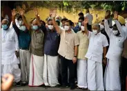  ?? ANI ?? Congress leader Rahul Gandhi, along with other leaders of Opposition, take part in a farmers’ protest against farm laws at Jantar Mantar, in New Delhi on Friday.