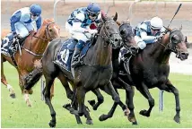  ?? RACE IMAGES ?? Comin’through, outer, who will race as Here He Comes with regular rider Leith Innes in the saddle at Doomben on Saturday.