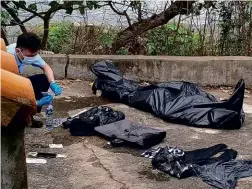  ??  ?? ABOVE: The police search for Lam Wing-chun (inset), whose body was found on Sheung Sze Wan beach.