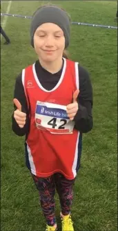  ??  ?? Doireann Conlon of Dundalk St Gerard’s A.C. who finished 4th in the U-11 girls 100 race at the All Ireland B Championsh­ips in DKIT.