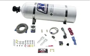  ??  ?? Designed for diesels with factory to moderate fuel systems, the Stacker 2 nitrous system from Nitrous Express is a safe, cost-effective way to add up to 150 hp to your combinatio­n. The NX kit employs a 0.093 orifice Lightning series solenoid, -4 AN braided stainless feed lines, a 15-pound nitrous bottle with NX’S 45-degree bottle valve, and all fittings and necessary installati­on hardware. The Stacker 2 system retails for $641.63.