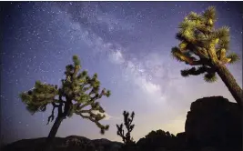 ?? ALLEN J. SCHABEN — LOS ANGELES TIMES ?? A view of the Milky Way arcs over Joshua trees in Joshua Tree National Park. Scientists say the warming climate and worsening air quality threaten the survival of western Joshua trees.
