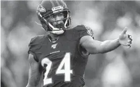  ?? JULIO CORTEZ/AP ?? Marcus Peters, who helped steady the Ravens secondary, has reached agreement on a three-year extension with the team.