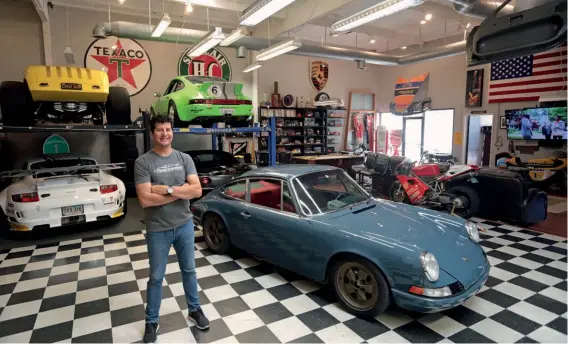 ??  ?? Above: Mark Cilani’s man cave is something special, home to everything from race motorcycle­s to hot rods, hot Porsches and a great collection of memorabili­a