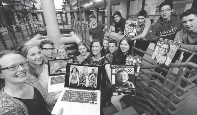  ?? MARK VAN MANEN/ PNG ?? Young entreprene­urs in West Vancouver taking part in the YELL program, with teacher Jo- Anne McKee, are ready to take on the business world with lots of energy and new ideas.