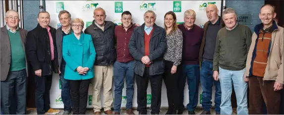  ??  ?? The Western Duhallow Discussion Group members won the Most Improved Group category at the recent AHI Milk for Quality Cell Check Awards Ceremony at the Lyrath Hotel, Kilkenny. Pictured are Vincent Guiney, John Collins, Edel Buckley, Flor McAuliffe, Dominic Cronin, Daniel O’ Riordan, Pat Collins, Owen O’ Riordan and Jerry Murphy, with their Teagasc Advisor Neily O’ Sullivan.