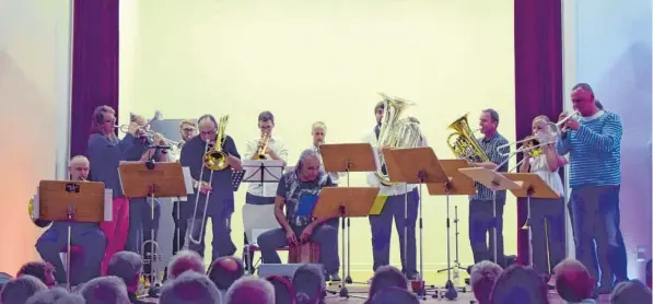  ?? Foto: Manuela Rieger ?? Das Ensemble Friedberge­r Brass spielt zusammen mit den Profis.