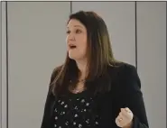  ?? (Arkansas Democrat-Gazette/Thomas Saccente) ?? Karen Phillips, director of the 100 Families Initiative, speaks last month at a meeting at the Crawford County Adult Education Center in Van Buren.