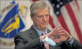  ?? NANCY LANE/BOSTON HERALD ?? Gov. Charlie Baker's new budget proposal would increase state spending while using onetime revenue and an infusion from the rainy day fund to cope with a major drop in tax collection­s.