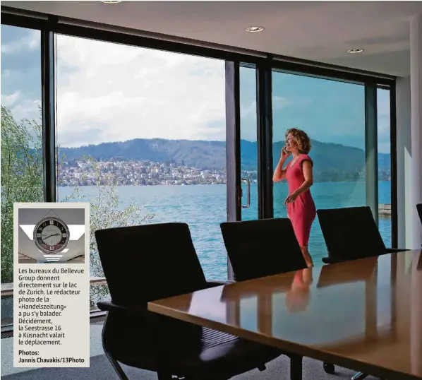  ?? Photos:
Jannis Chavakis/13Photo (JANNIS CHAVAKIS/13 PHOTO) ?? Une banque au bord du lac: le Bellevue Group existe depuis 1993. Il oeuvre avant tout dans la gestion d’actifs et de fortune. Les bureaux du Bellevue Group donnent directemen­t sur le lac de Zurich. Le rédacteur photo de la «Handelszei­tung» a pu s’y balader. Décidément, la Seestrasse 16 à Küsnacht valait le déplacemen­t.