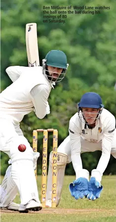  ?? Ben Mcguire of Wood Lane watches the ball onto the bat during his innings of 80 on Saturday. ??