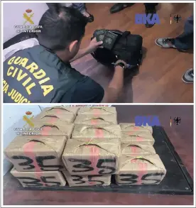  ?? Picture: EPA ?? BUSTED: A composite photo from the Spanish Civil Guard shows several passports and multiple packages during an operation against traffickin­g.