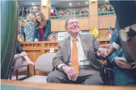  ?? EDDIE MOORE/JOURNAL ?? Former U.S. Sen. Pete V. Domenici, on the floor of the New Mexico House of Representa­tives before the governor’s 2015 State of the State address, died in September at age 85.