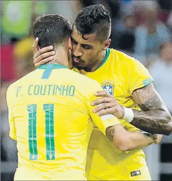  ?? FOTO: EFE ?? La conexión entre Coutinho y Paulinho, claves para la selección brasileña