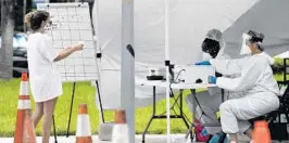  ?? LYNNESLADK­Y/AP ?? Health careworker­s gather informatio­n frompeople in line July at awalk-upCOVID-19 testing site in Miami Beach. TheU.S. nowhas over8.1 million infections.