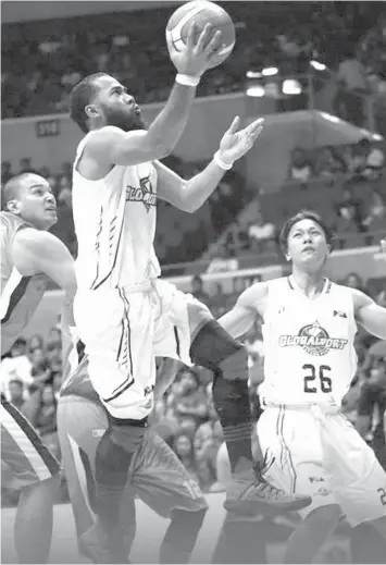  ?? PBA PHOTO ?? Stanley Pringle of the GlobalPort Batang Pier soars for a layup during their game against Meralco Bolts last night at the Smart Araneta Coliseum.