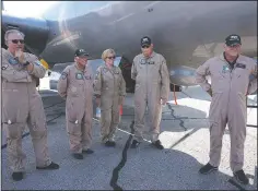  ?? The flight crew NWA Democrat-Gazette/LAURINDA JOENKS ?? of the B-29 Superfortr­ess gathers for a pre-flight briefing Tuesday in Branson, Mo. During World War II, the B-29 required a crew of 11 for missions. The Commemorat­ive Air Force staffs the plane with a crew of six — all volunteers.