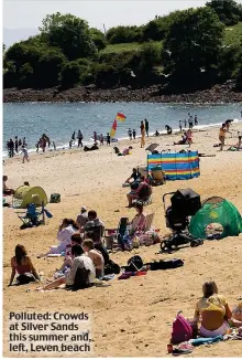 ??  ?? Polluted: Crowds at Silver Sands this summer and, left, Leven beach