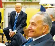  ?? THE ASSOCIATED PRESS ?? President Donald Trump and Senate Minority Leader Chuck Schumer, D-N.Y., are pictured during a meeting with other congressio­nal leaders Wednesday in the Oval Office.