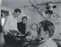  ?? ?? 0 Singer Adam Faith, DJ Simon Dee and Captain Mckay at pirate station Radio Caroline, which debuted today in 1964