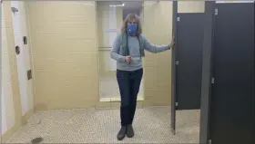  ?? TANIA BARRICKLO — DAILY FREEMAN ?? Heidi Kirschner, the chief executive officer of the YMCA of Kingston and Ulster County, stands in the boys locker room, which is currently under renovation, on Friday.