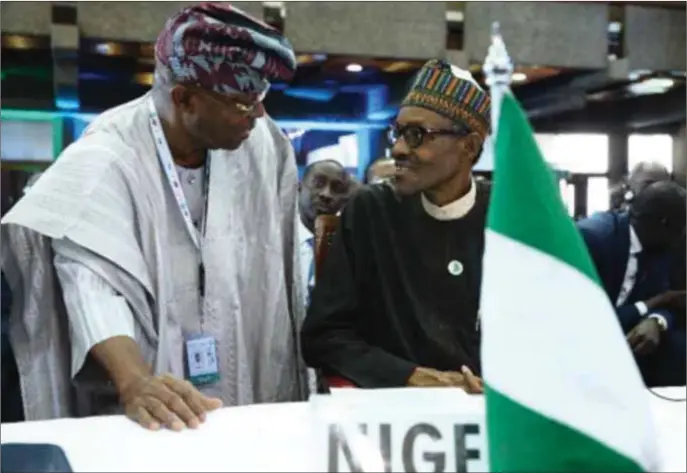  ??  ?? Oba Otudeko with President Muhammadu Buhari at the Tokyo Internatio­nal Conference on African Developmen­t (TICAD); held in Nairobi, in 2016)