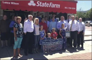  ??  ?? Lance Wilson State Farm was named Business of the Month in July by the Spanish Fork Salem Area Chamber of Commerce.